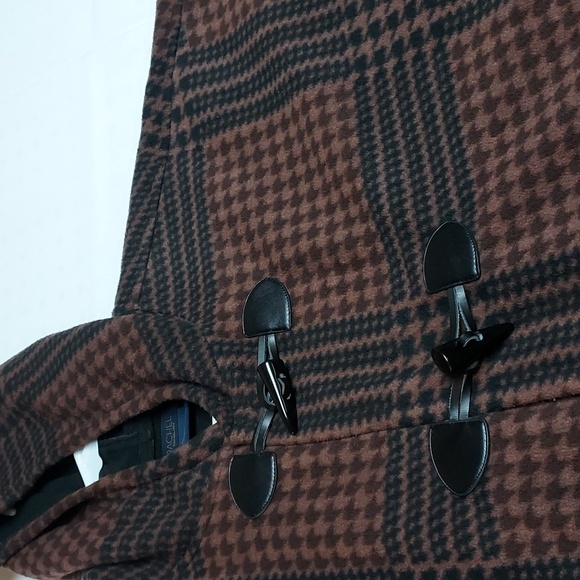 Rachel Roy Ladies Dark Brown Checkered Hooded Poncho - Picture 8 of 10